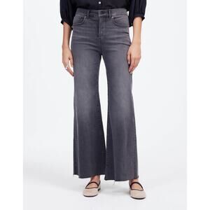 Madewell Wide-Leg Flare Jeans Chasm Wash Raw Hem High Rise Stretch Denim 28